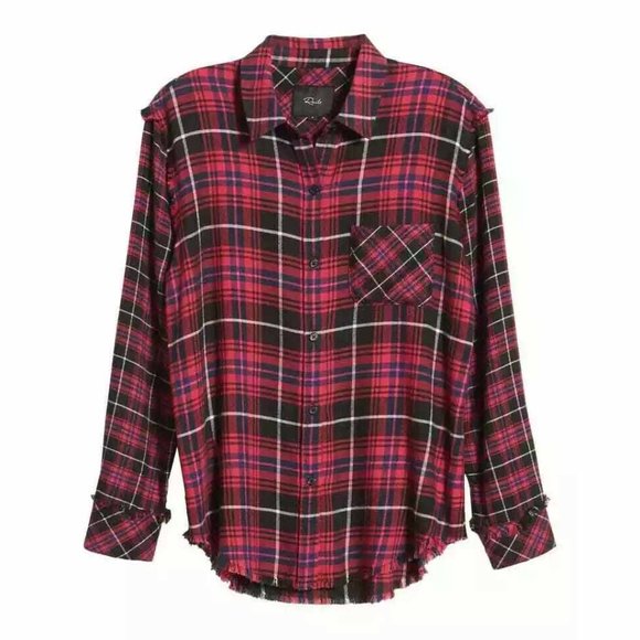 Rails Tops - Rails Shirt Blouse Brock Womens XS Button-Up Plaid Black Pink